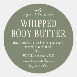 Zutaten von Grüner Salbei-Flasche Whipped Body But Runder Aufkleber