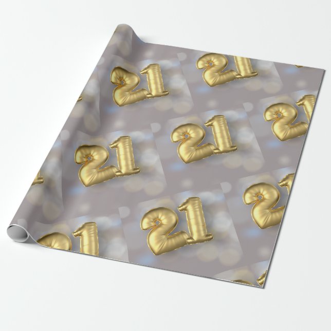 Zwanzig ein 21 Goldballone Geschenkpapier (Ungerollt)