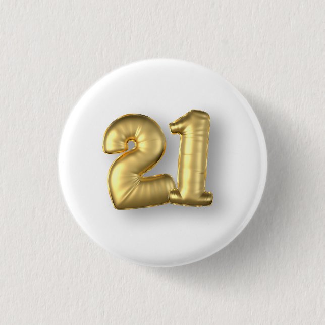 Zwanzig eine Jahre Goldplastik-Ballon- Button (Vorderseite)