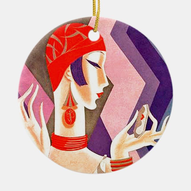 Zwanzigerjahre Kunst-Deko-Frau Keramikornament (Vorne)