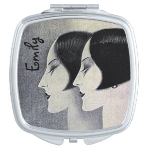 Zwanzigerjahre Kunst-Deko-Frauen-Vertrags-Spiegel Taschenspiegel