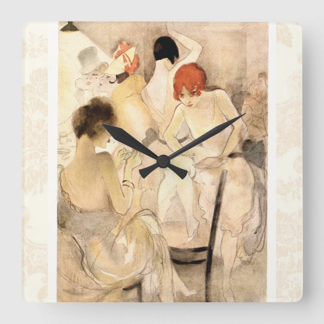 Zwanzigerjahre Kunst-Deko ~ Mädchen in der Quadratische Wanduhr (Vorderseite)