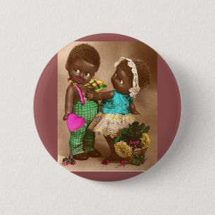 Zwanzigerjahre RPPC entzückende schwarze Puppen i Button