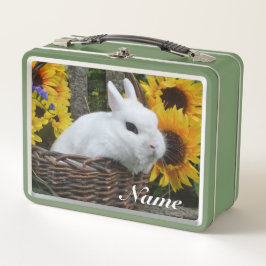 Zwarf Hotot Bunny Rabbit mit Sonnenblumen Metall Brotdose