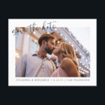 Zwei 2 Foto Minimalistisches Skript Save the Date Postkarte<br><div class="desc">Zwei 2 Foto Minimalistisches Skript Elegante Hochzeit Save the Date Postkarte</div>