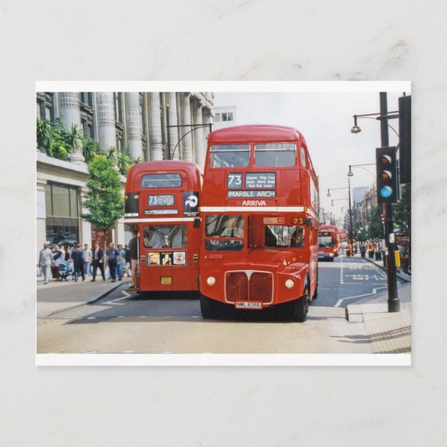 Zwei #73 Buses in Oxford Street, London, 1998 Postkarte (Vorderseite)