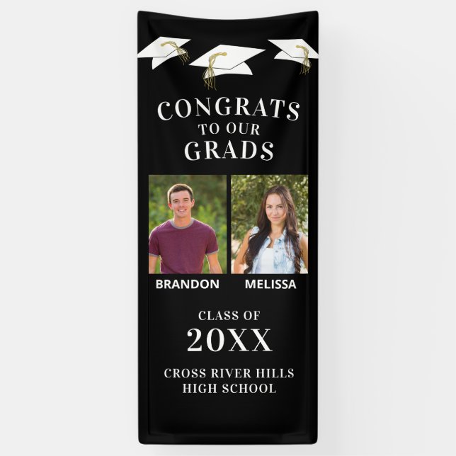 Zwei Absolventen Fotos GLÜCKWUNSCH GRAD Caps Black Banner (Vertikal)