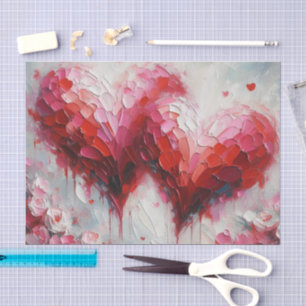 Zwei Abstrakte Herz-Malerei Valentine Decoupage Seidenpapier