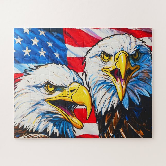 Zwei Adler sprechen - US-Flagge und Bald-Adler (Horizontal)