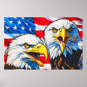 Zwei Adler sprechen - US-Flagge und Bald-Adler Poster