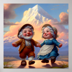 Zwei Adult Munchkins tanzen bei Sonnenuntergang Poster