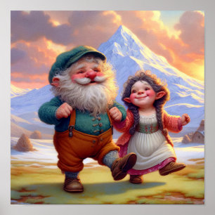 Zwei Adult Munchkins tanzen bei Sonnenuntergang Poster