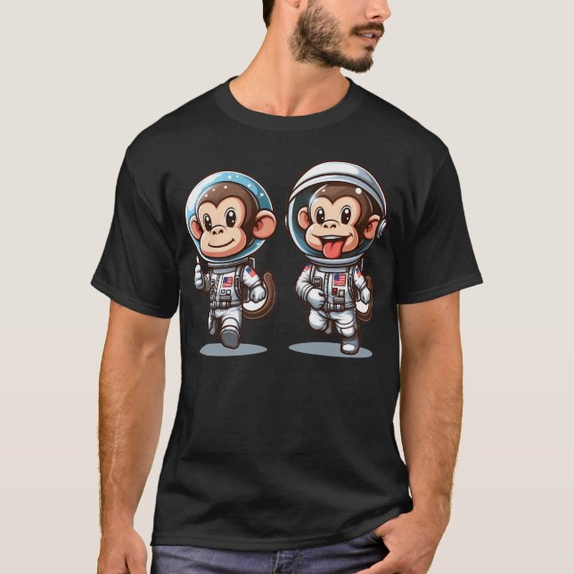 Zwei Affen tragen Astronautenkostüme T-Shirt (Vorderseite)