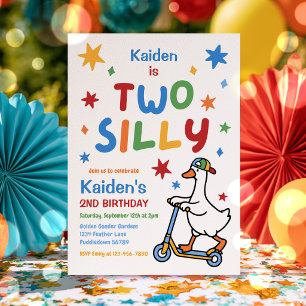 Zwei alberne Gans Junge bunte 2. Geburtstagsfeier  Einladung