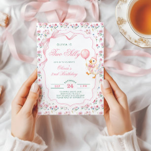 Zwei alberne Gans Rosa Blumen Mädchen 2. Geburtsta Einladung