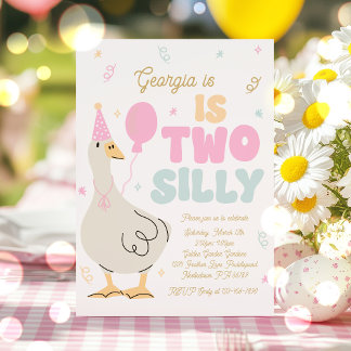 Zwei Alberne Gänse 2. Geburtstag Party Frühjahr Ge Einladung