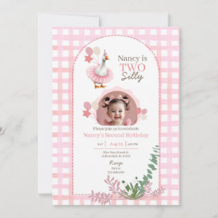 Zwei Alberne Gänse 2. Geburtstag Rosa Foto Einladu Einladung