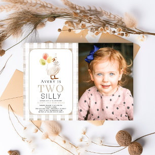 Zwei Alberne Gänse Gingham Gingham 2. Geburtstag Einladung