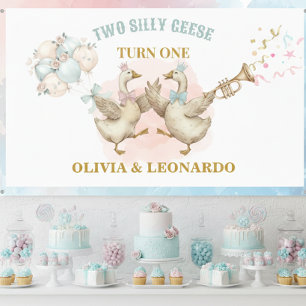 Zwei alberne Gänse Junge & Mädchen Zwillings-Gebur Banner