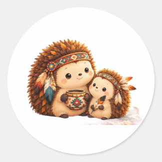 Zwei amerikanische Origins Süße Igel-Familien-Aufk Runder Aufkleber