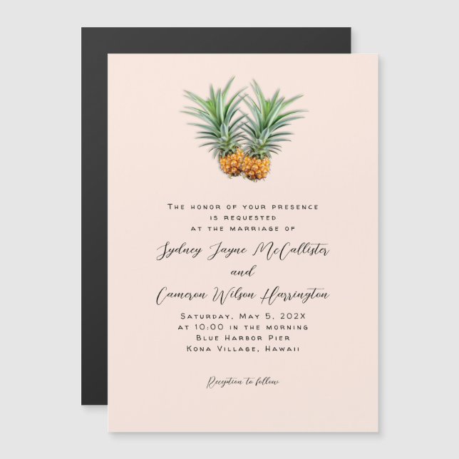 Zwei Ananas, Magnetische Hochzeit Einladung (Vorne/Hinten)