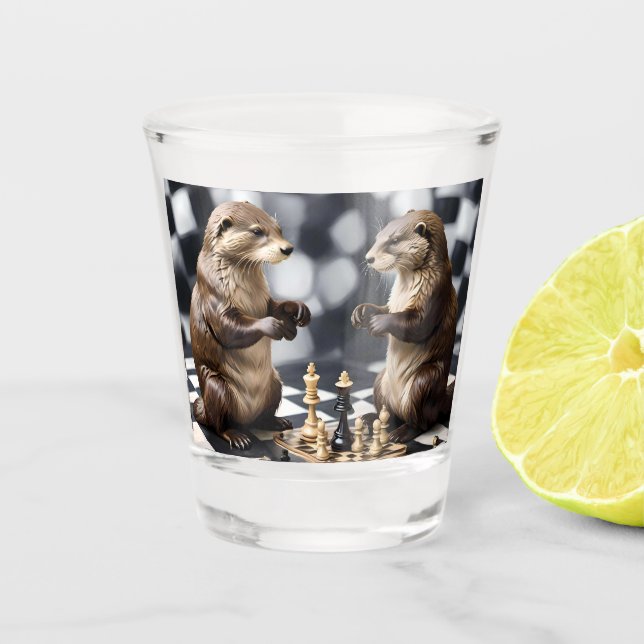 Zwei andere spielen Schach, Schnapsglas (Vorderseite)