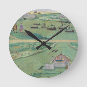 Zwei Ansichten von Comorra, von 'Civitates Orbis Runde Wanduhr
