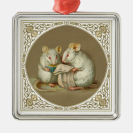 Zwei anthropomorphes Mäuseablesen Silbernes Ornament