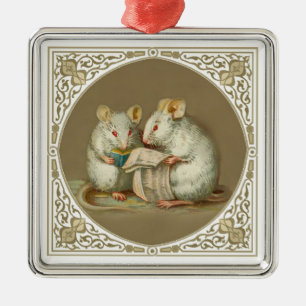Zwei anthropomorphes Mäuseablesen Silbernes Ornament