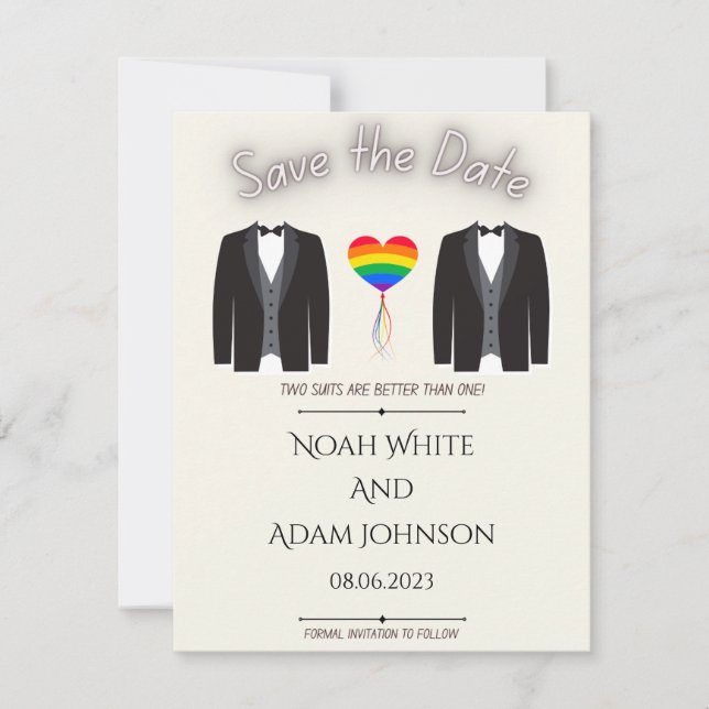 Zwei Anzüge homosexuelle Ehe Save the Date (Vorderseite)