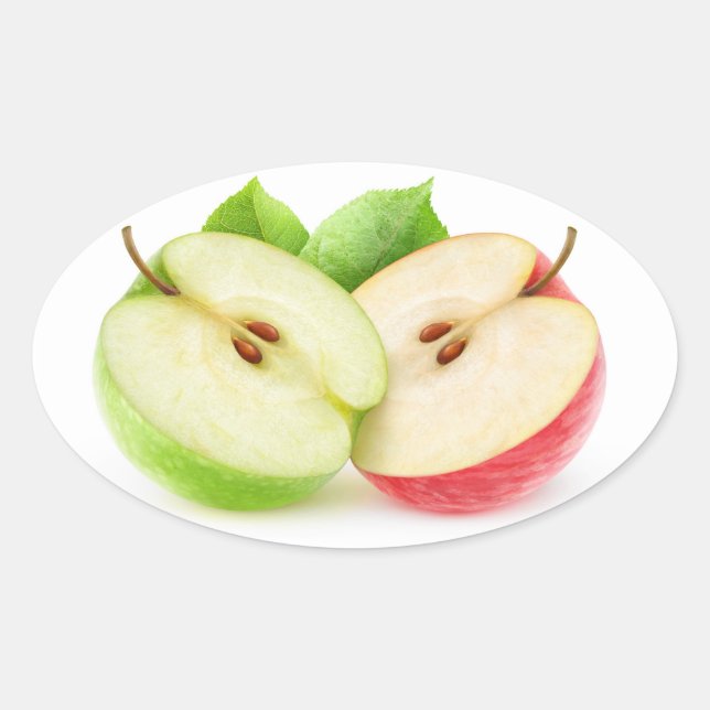 Zwei Apfelhälften Ovaler Aufkleber (Vorderseite)
