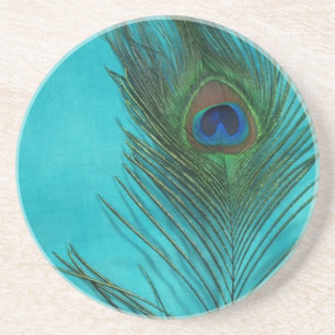 Zwei Aqua Peacock Feathers Sandstein Untersetzer