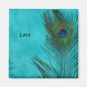 Zwei Aqua-Pfau-Federn Magnet