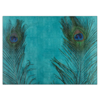 Zwei Aqua-Pfau-Federn Schneidebrett