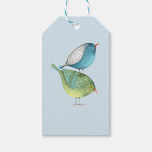 Zwei Aquarellblau und grüne Vögel Geschenkanhänger