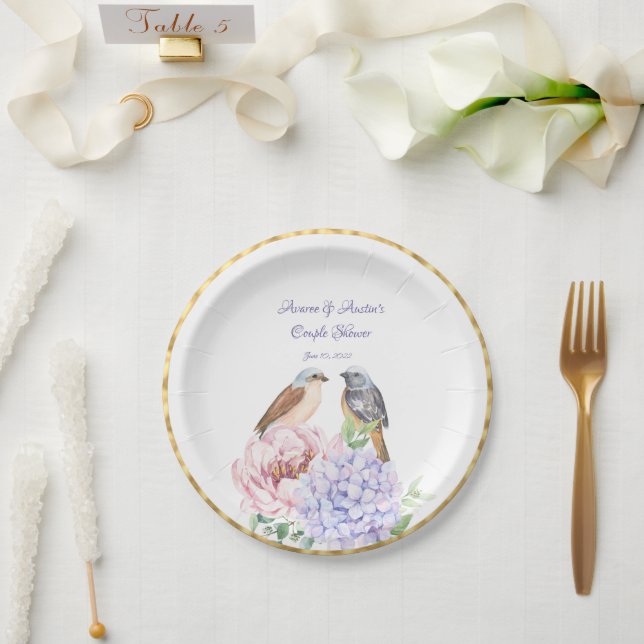 Zwei Aquarellfarben Songbirds Dusche Pappteller (Hochzeit)