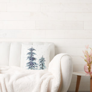 Zwei Aquarellfarben Winter Pine Trees 2 Geschenket Kissen