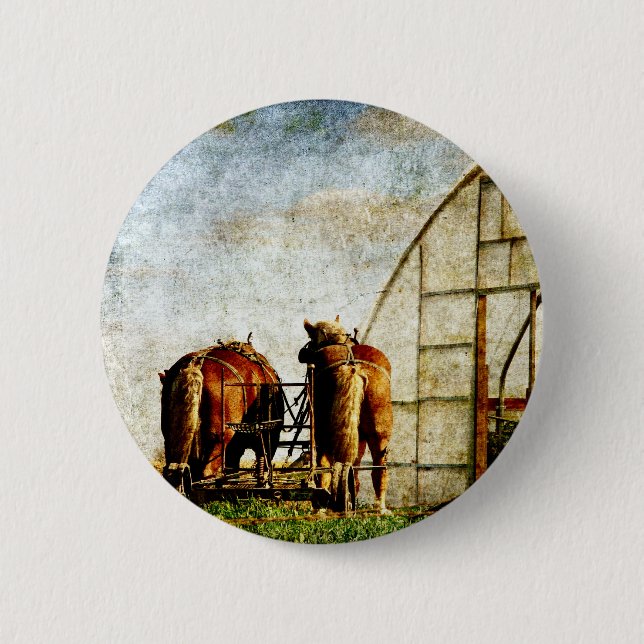 Zwei arbeitsbereite Pferde Button (Vorderseite)