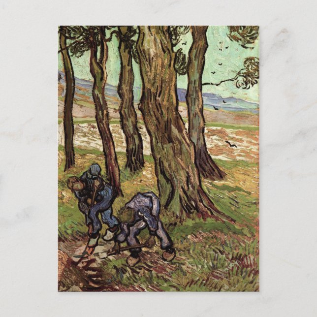 Zwei Ausgrabungen unter Bäumen, Van Gogh Fine Art Postkarte (Vorderseite)