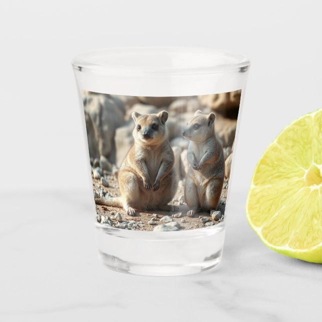 Zwei Aussie Rottnest IsLand Quokkas, Schnapsglas (Vorderseite)
