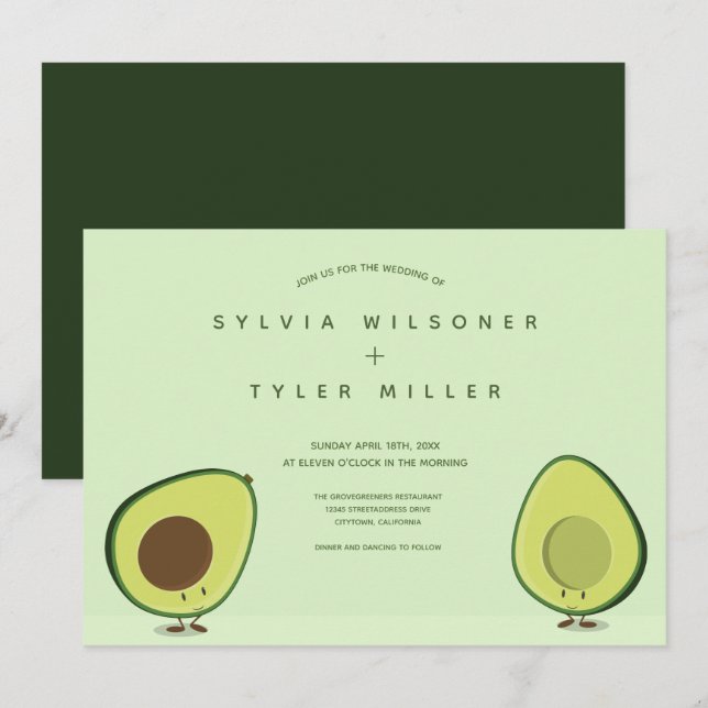 Zwei Avocado Halves Green Illustration Hochzeit Einladung (Vorne/Hinten)