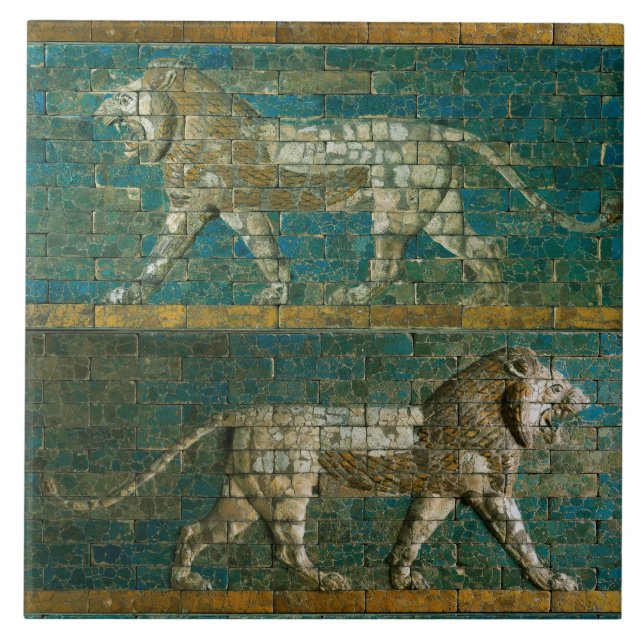 ZWEI BABYLONISCHE LIONEN Antike assyrische Kunst Fliese (Vorderseite)
