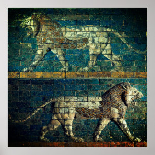 ZWEI BABYLONISCHE LÖWEN Antike assyrische Kunst Poster