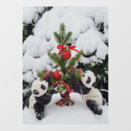 Zwei Babypandas und ihr Weihnachtsbaum Fensteraufkleber