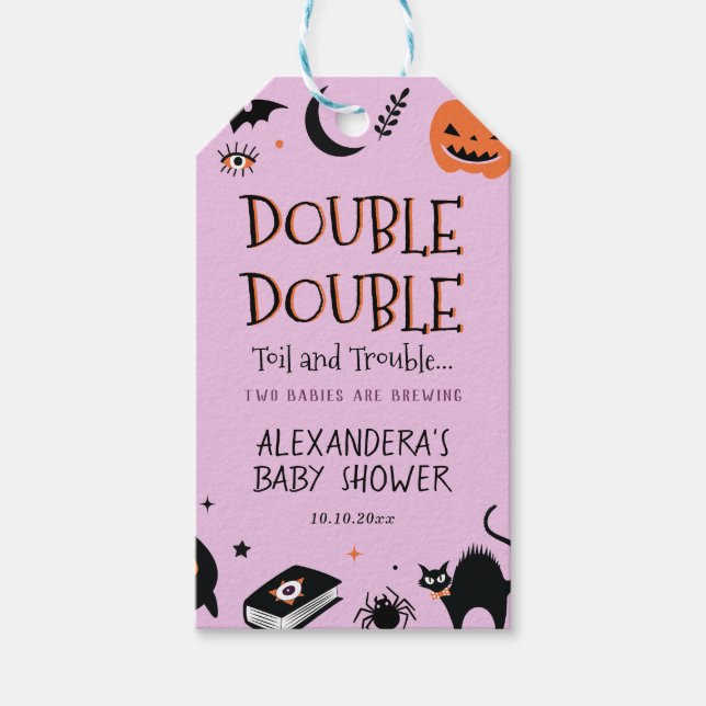 Zwei Babys brauen Zehn Halloween-Kinderdusche Geschenkanhänger (Vorderseite)