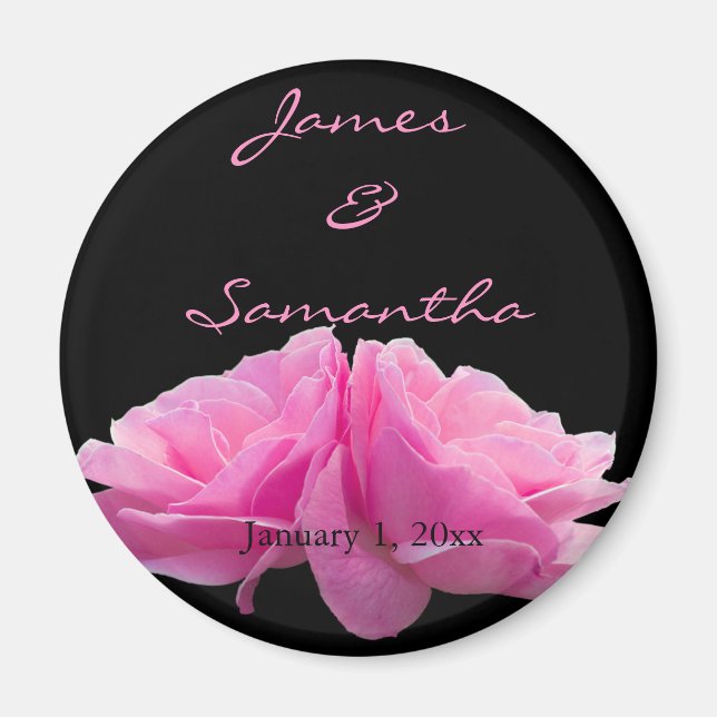 Zwei Back to Back Pink Roses Persönliche Hochzeit Magnet (Vorne)