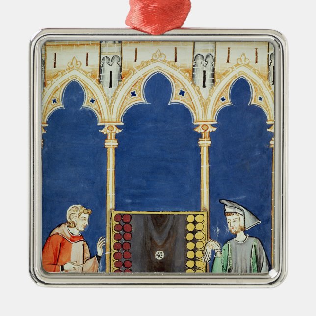 Zwei Backgammon-Spieler Silbernes Ornament (Vorne)