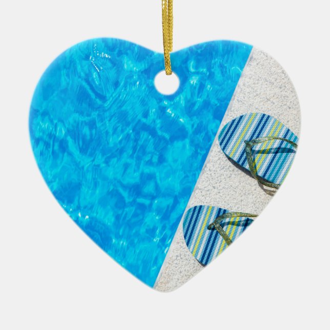 Zwei badenpantoffel auf Rand des Swimmingpools Keramik Ornament (Vorne)