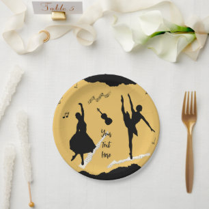 Zwei Balletttänzer und Musik in goldener Beige Far Pappteller