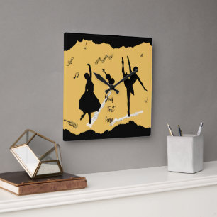 Zwei Balletttänzer und Musik in goldener Beige Far Quadratische Wanduhr